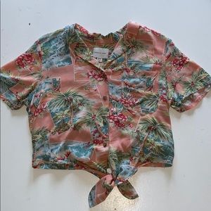 American Eagle tropical button down crop top